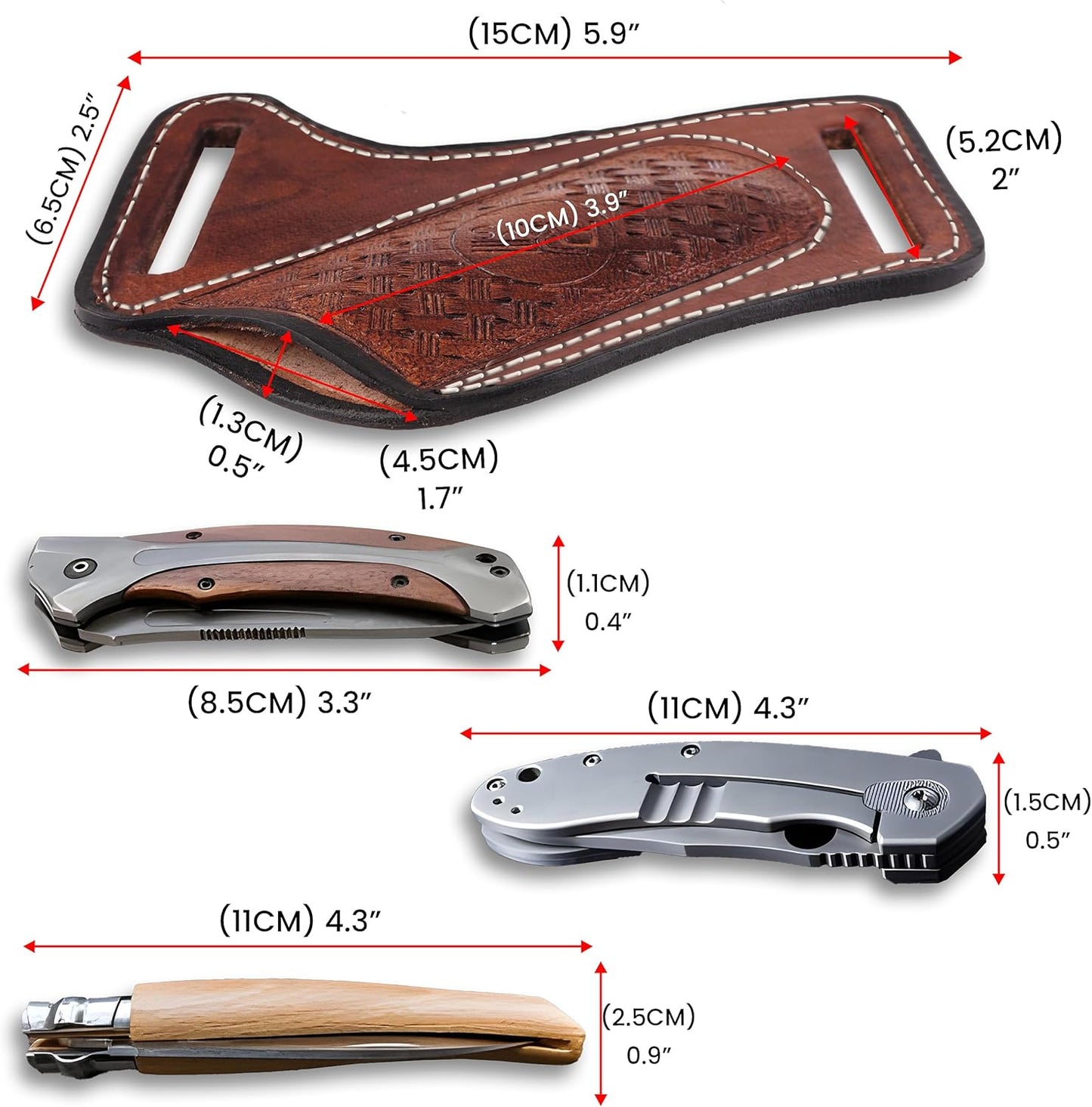 Leather Knife Sheath for Belt Pocket Folding Knife Holder Compact Draw Knifes Carrier EDC Tools Holster