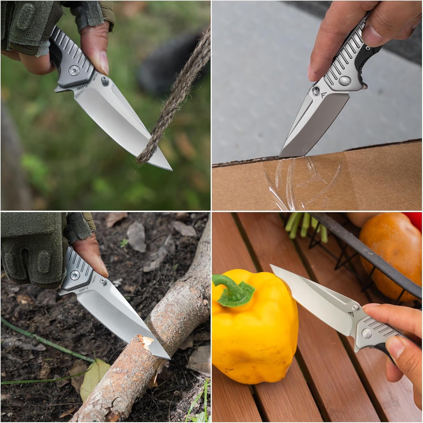 FLISSA Pocket Knife with 3.35" 14C28N Steel Blade, Liner Lock Folding Knife with Wooden Handle for EDC, Camping, Hiking, Outdoor Activities, Gift for Men and Women