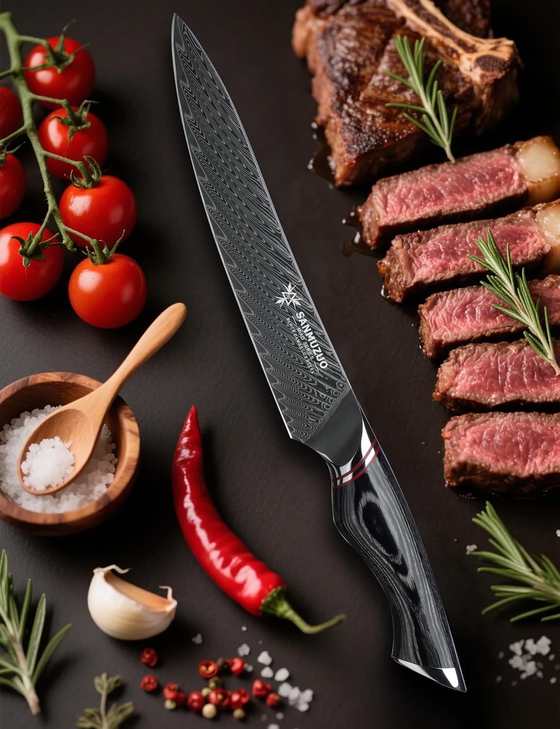3.5 Inch Paring Knife - Fruit and Vegetable Peeling Knives, Black Damascus Steel with Ergonomic Handle - MIAO Series