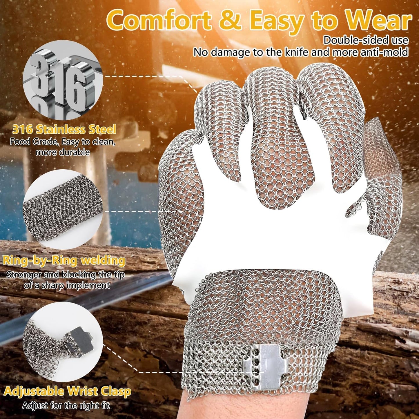 Cut Resistant Gloves, Mesh Chainmail Gloves for Cutting Food Grade for Kitchen Meat Cutting, Oyster Shucking