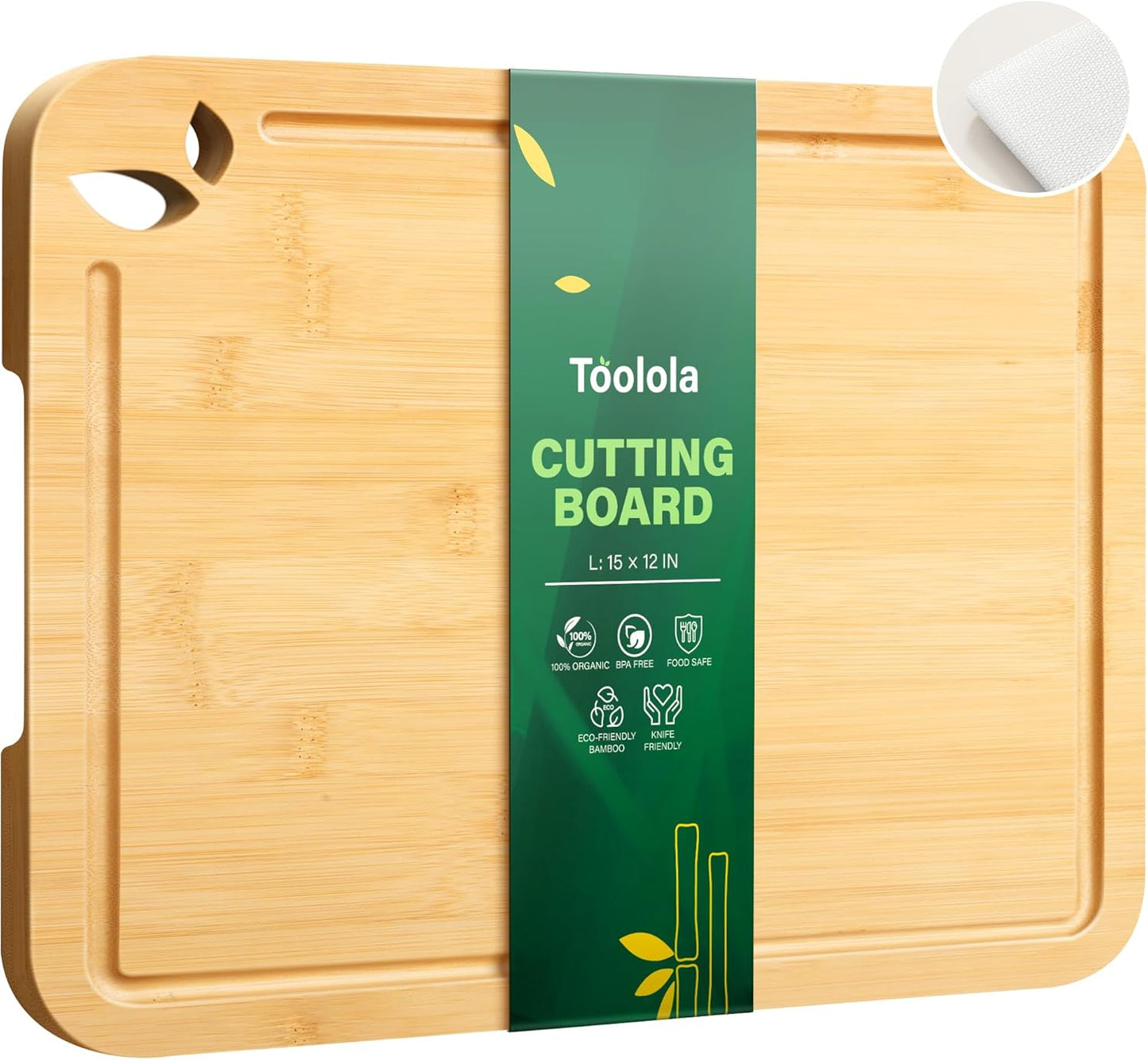 Bamboo Cutting Boards for Kitchen with Holder & Silicone Mat, Lightweight & Knife-Friendly Wood Cutting Board Set with Side Handles and Juice Grooves, Natural