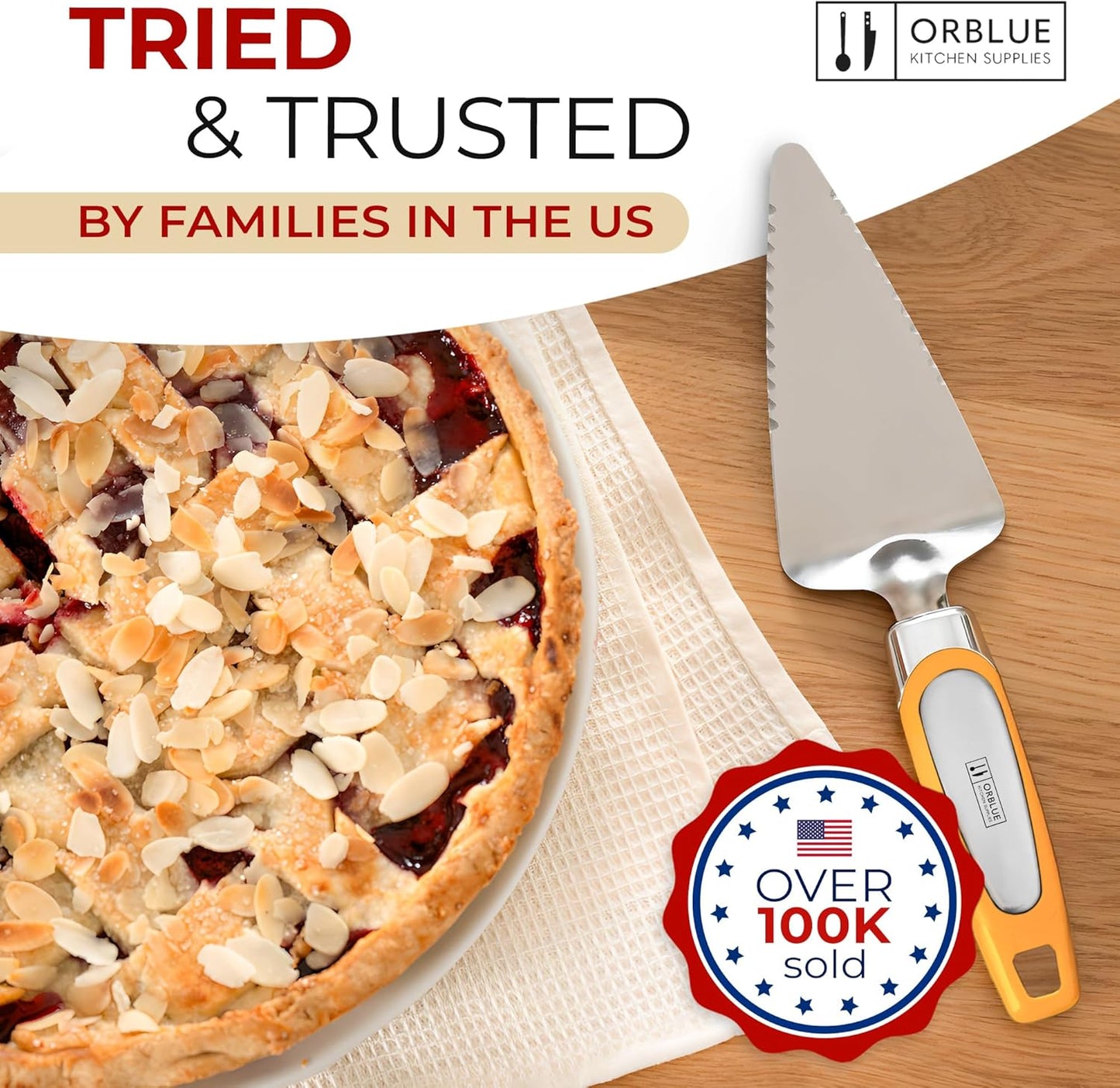 Orblue Pie Server, Essential Kitchen Tool, Serrated on Both Sides, Great for Right or Left Handed Chef, Stainless Steel Flatware , Cake Cutter,White