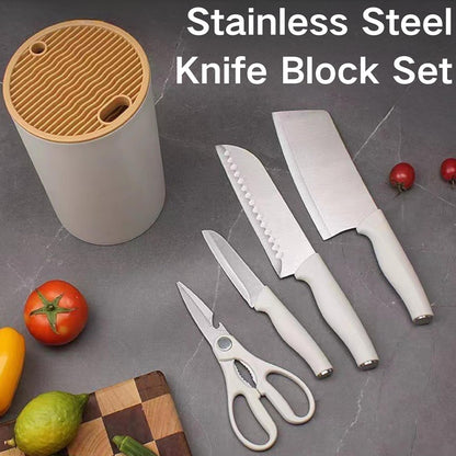 Small Knife Block Set, Modern Kitchen Knife Scissors with Universal Round Holder, Home Apartment New Kitchen Essentials, Space Saving, Dishwasher Safe(Black, 7PCS)