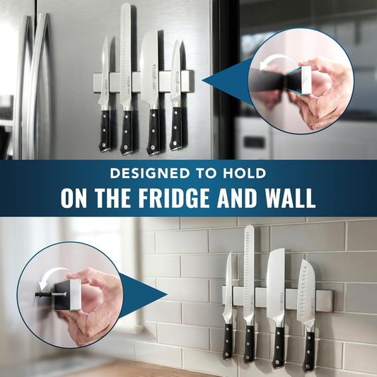 Cutluxe Magnetic Knife Holder for Wall and Fridge - 16" Stainless Steel Knife Magnetic Strip - Holds up to 15 Lbs, Easy to Mount, With Strong Magnets or Screws