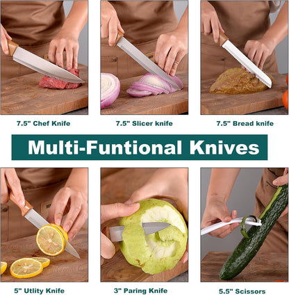 Professional 6-Piece Kitchen Knife Set with Acrylic Block - Knives Set for Kitchen, Universal Knife Block, Utility Knife Block Set, New Home Essentials, Apartment Essentials, Dishwasher Safe