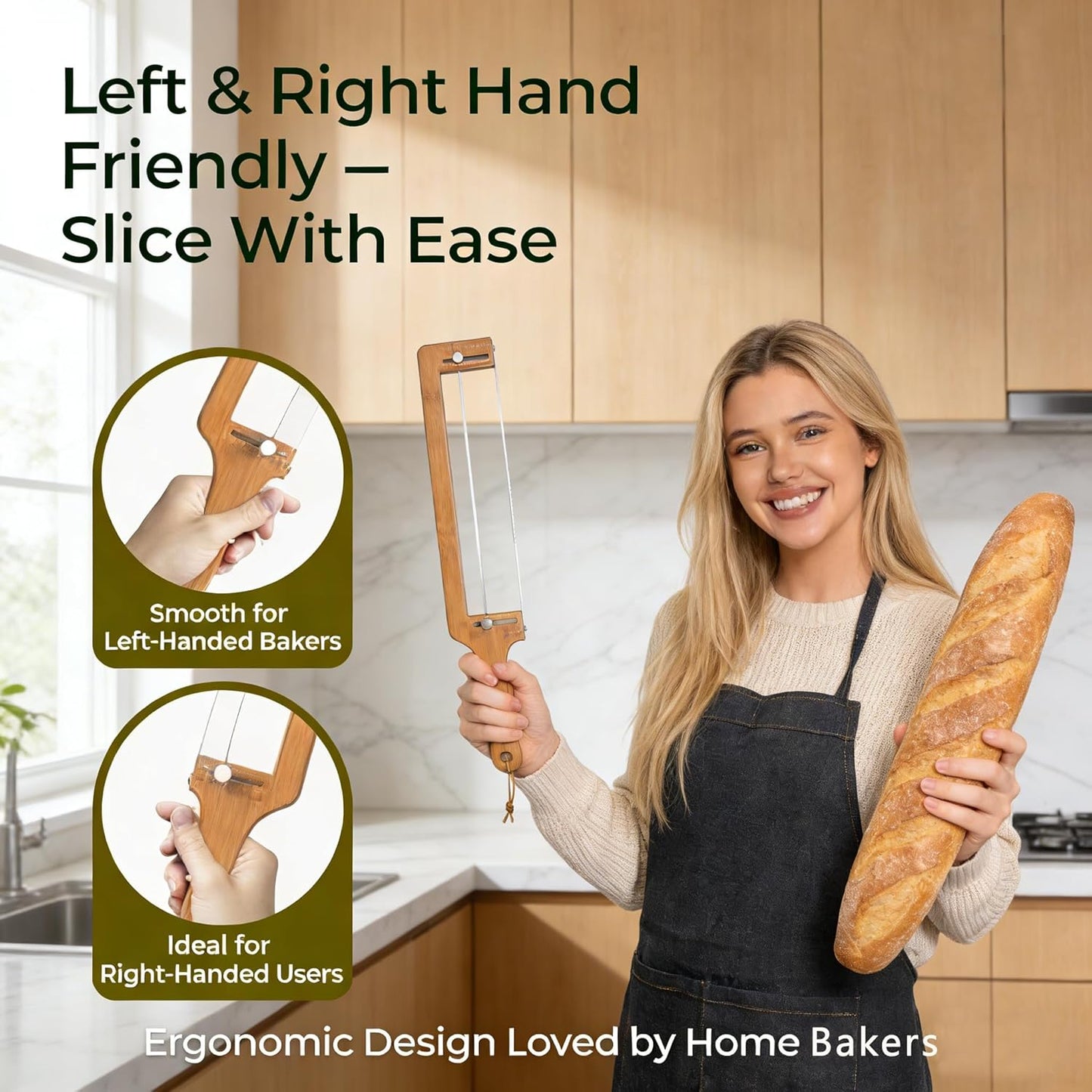 Adjustable Bread Knife for Homemade Sourdough - Precision Slicer with Thickness Guide, Serrated Stainless Steel Blade, Bow Cutter for Even Slices on Baguettes, Bagels & Sandwiches, Ideal Baker Gift