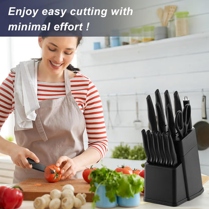 Vesteel Knife Set for Kitchen with Block, 15 Pcs High Carbon Stainless Steel Kitchen Knife Set with Sharpener Kitchen Shears - Black