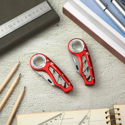 Tondiamo 4 Pcs Folding Pocket Utility Knife Heavy Duty Box Cutter Folding Razor Knife with Anti Slip Finger Loop Easy Change Blades 3 Lock Positions Design (Yellow,Red,Black,Green)