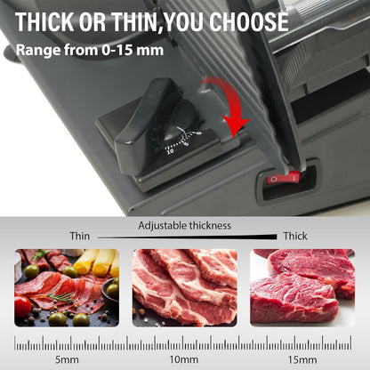 TOOGOOD 7.5" Electric Meat Slicer, with Stainless Steel Blade, Adjustable Thickness Food Slicer Machine for Home Use, Cuts Meat, Ham, Hard Cheese and Deli (Black)