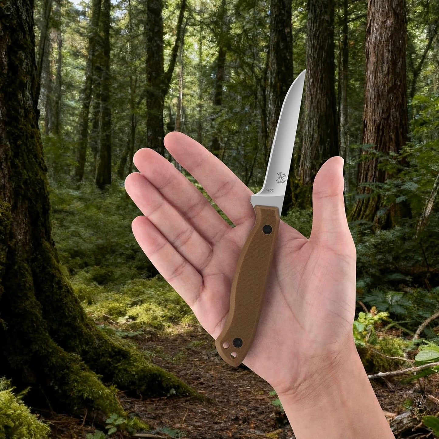 Compact Fixed Blade Knife, 3.9" Blade Camping Knife with Adjustable Kydex Sheath and Clip, Small fixed blade knives Stainless Steel and G10 Handle for Outdoor Survival, Camping, Hiking(Coyote Brown)