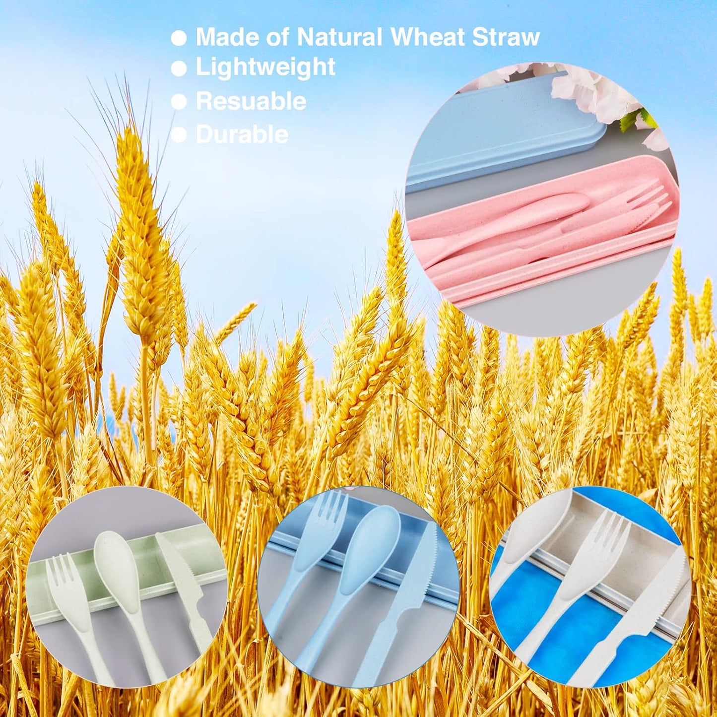 YDYTOP Reusable Travel Utensils Set with Case, Pink Wheat Straw Portable Knife Fork Spoons Tableware, Eco-Friendly BPA Free Cutlery for Kids and Adults as Travel Picnic Camping Utensils