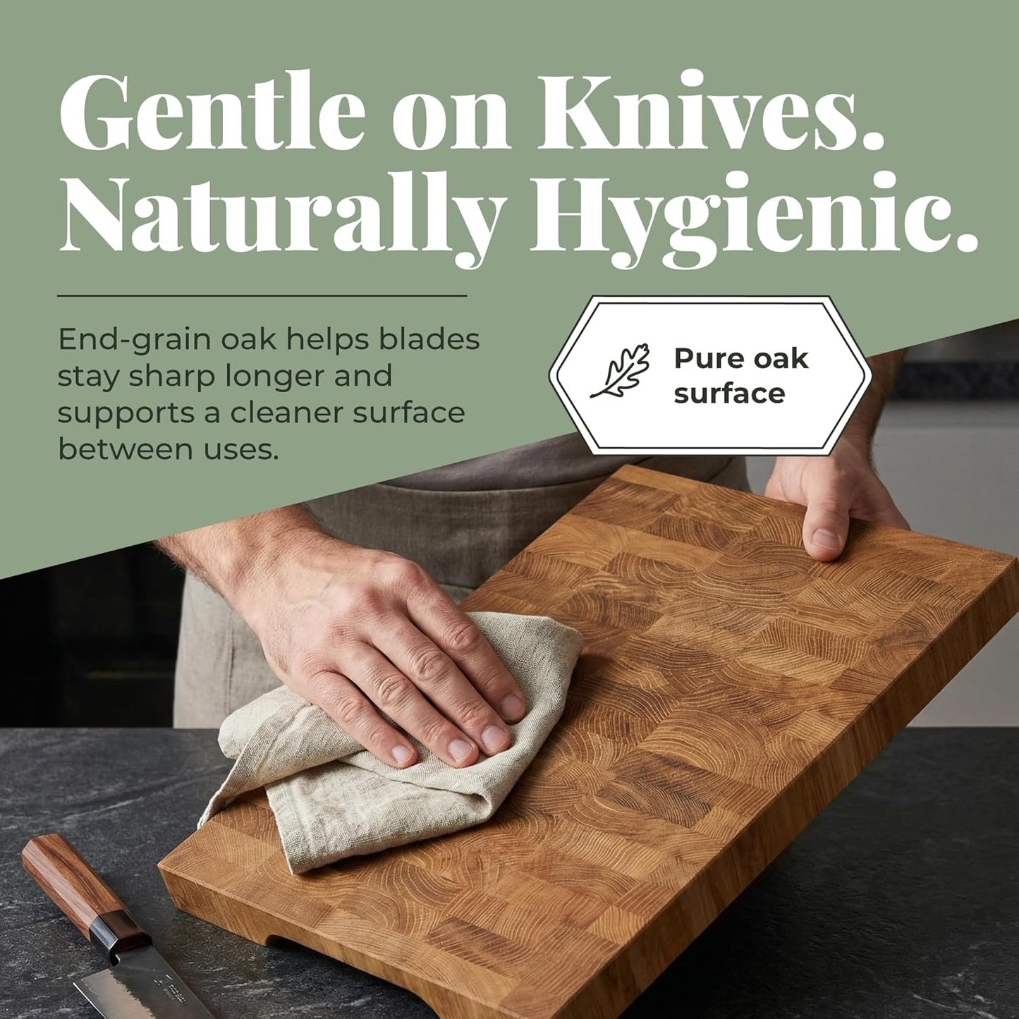 End Grain Cutting Board 12"x10", Butcher Block Oak Wood Chopping Board with Non-Slip Feet & Handles, Charcuterie Board, Knife-Friendly, Serving Cutting Board for Kitchen
