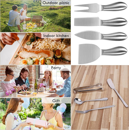 18 pieces Charcuterie Board Accessories, Gold Stainless Steel Cheese Knives, Butter Knife Spreader, Appetizer Forks, Mini Serving Tongs Spoons for Gathering Wedding Birthday...