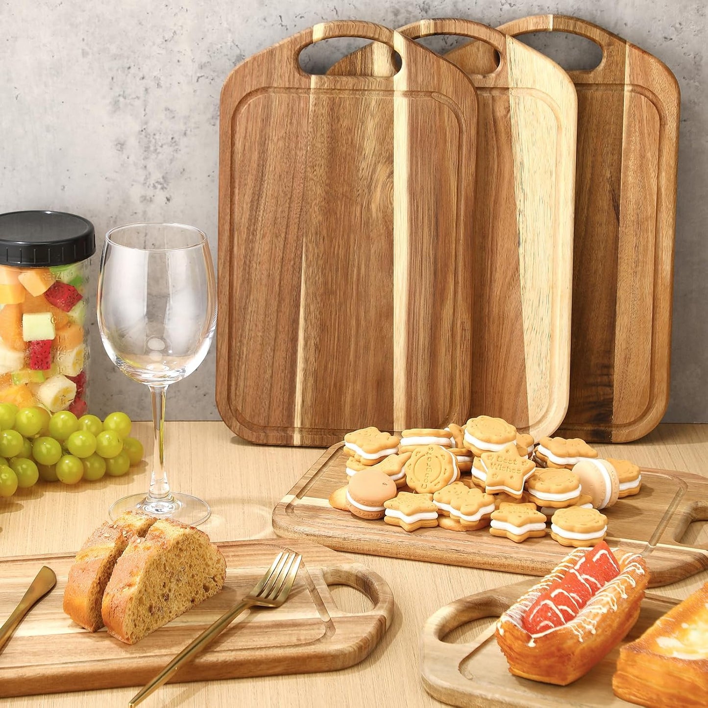 LemonRoad 10 Pcs Charcuterie Boards Bulk Acacia Wood Cutting Board with Handle 13 x 7.8 in Bamboo Board Carving Tray Pizza Bread Fruit Vegetables for Kitchen Housewarming Party Supplies