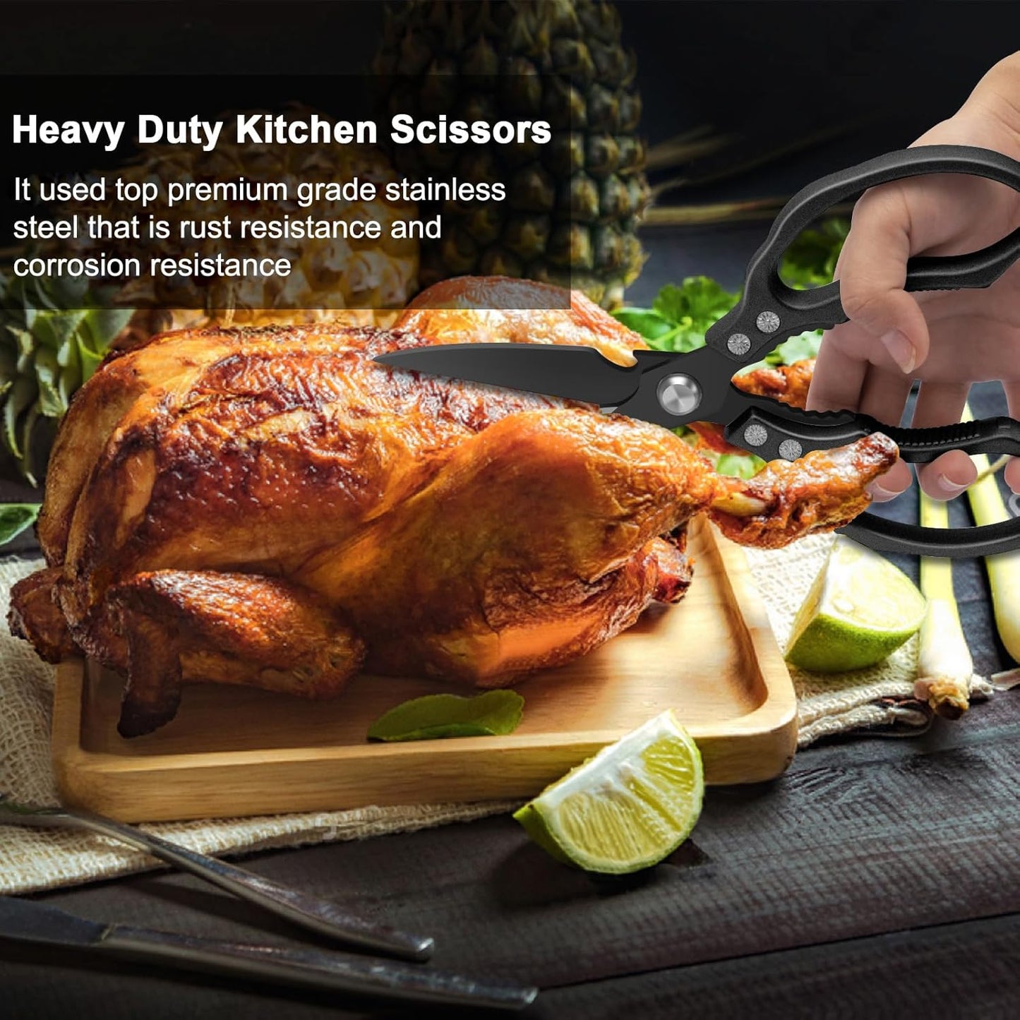 CGBE Kitchen Scissors All Purpose Heavy Duty, Ultra Sharp Stainless Steel Kitchen Shears Dishwasher Safe, Cooking Shears for Chicken, Poultry, Fish, Meat, Herbs & Grapes with Non-Slip Grips - Gold