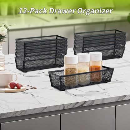 Neudeco Silverware Organizer,Mesh Drawer Organizer for Kitchen，Metal Utensil Organizer for Flatware, Knives, Spoons,Cosmetic (Silver 9 * 3 * 2 inch Pack6)