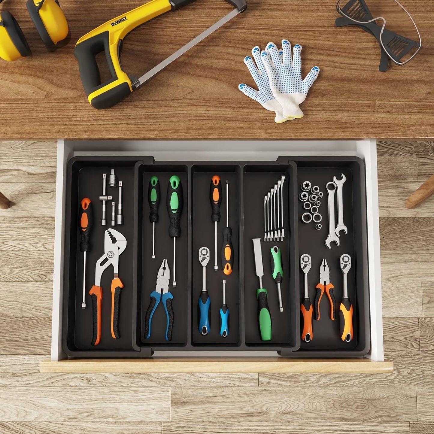 Kitchen Drawer Organizer | Expandable Cooking Utensil Tray | Adjustable Cutlery Flatware Holder | Plastic Spatula/Spoons/Forks/Knives Tool & Gadgets Storage Divider (Pack of 1,Multicolor)