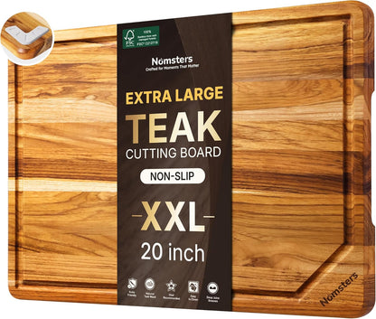 3 Pack Teak Wood Cutting Board Set for Kitchen Charcuterie Board Serving Heavy Duty Non Toxic Slip Hardwood Over Sink Solid Thick Haus Wooden Chopping Board Large Big Small Meat Best Essential Gift