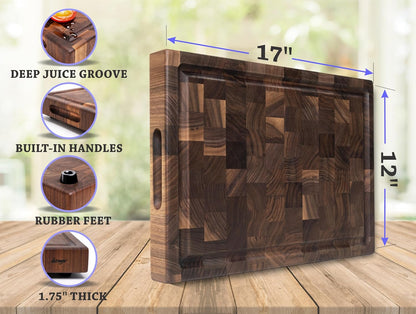 Straga Handmade Reversible End Grain Mahogany Heavy-Duty Chopping Block with Non-Slip Feet, Deep Juice Groove, Built-in Handles - Ideal for Cutting Meat, Cheese, Vegetables (12" x 9", Mahogany)