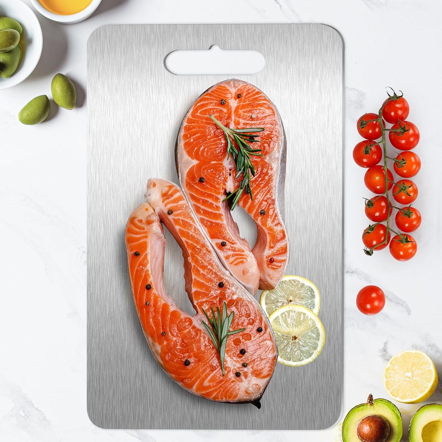ZPUFAW 3Pcs Cutting Boards for Kitchen 304 Food Grade Stainless Steel, Large-Small Titanium Cutting Board for Cutting Fruit, Meat, Fish, Vegetables, Easy Grip Handle Easy Cleaning Dishwasher Safe