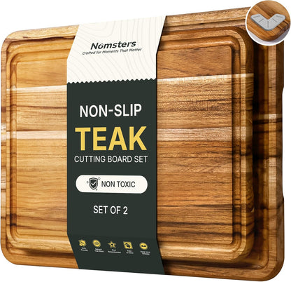 4 Pack Teak Cutting Board Set for Kitchen Heavy Duty Non Toxic Non Slip Solid Thick Wood Haus Chopping Board Extra Large Big Small Meat Best Wooden Charcuterie Board
