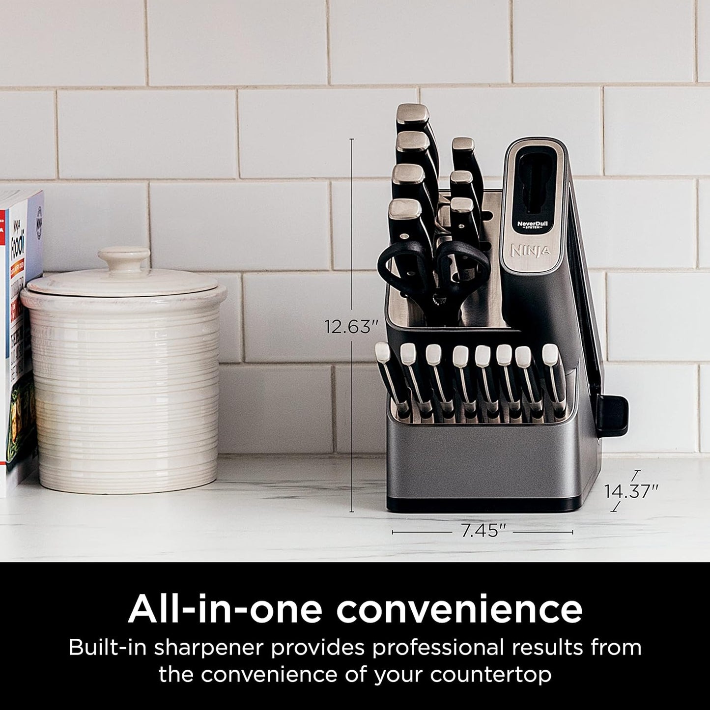 Ninja K32012 Foodi NeverDull Premium Knife System, 12 Piece Knife Block Set with Built-in Sharpener, German Stainless Steel Knives, Black
