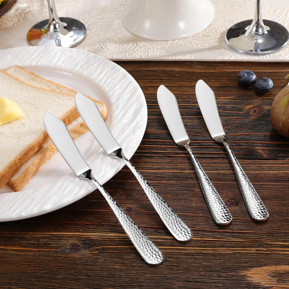 KEAWELL Premium 7" Louise Butter Knives: Set of 4, 18/10 Stainless Steel, Dishwasher Safe and Rust-Resistant (Hammered)