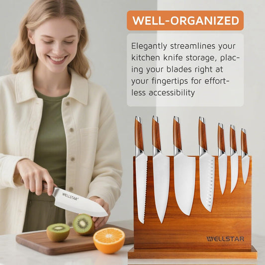 Modern Acacia Magnetic Knife Block Holder 14 x 10 Inches, Large Dual-Sided Strong Magnet Wood knives Stand, Luxurious Kitchen Counter Rack Organizer for a Stable and Stylish Cutlery Display