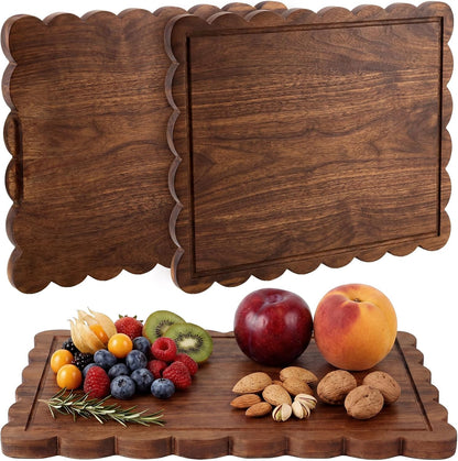 Teenyyou Acacia Wood Cutting Board with Scalloped Side 17" x 12" x 0.8" Solid Wood Cutting Board with Handle Butcher Block Wooden Trays for Kitchen Food Meat Fruit Vegetable Cheese