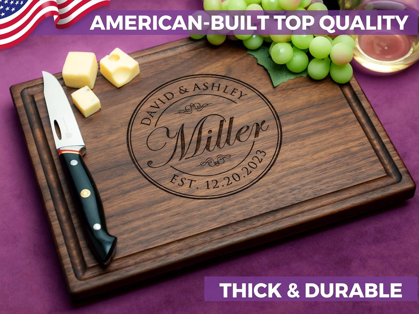 Personalized Home Cutting Board – Custom Engraved Charcuterie Board – Christmas or Housewarming Gift for Couples, Friends, or New Homeowners – Premium Hardwood, Handcrafted in USA 002