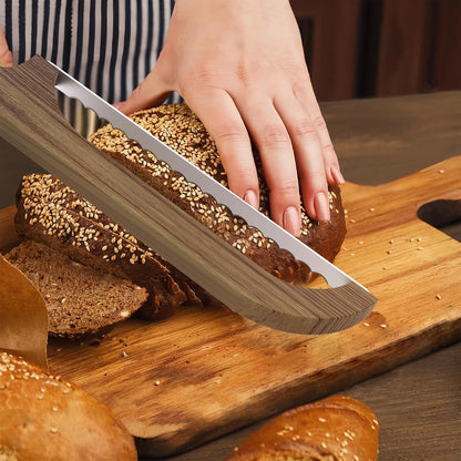 Bread Knife - for Homemade Bread, 14.5" Wooden Sourdough Bread Slicer with Bow Design, Premium Stainless Steel Serrated Saw Bread Cutter for Bagels, Baguettes (stainless steels)