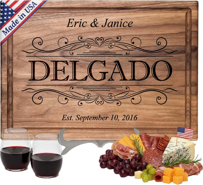 Personalized Home Cutting Board – Custom Engraved Charcuterie Board – Christmas or Housewarming Gift for Couples, Friends, or New Homeowners – Premium Hardwood, Handcrafted in USA 002