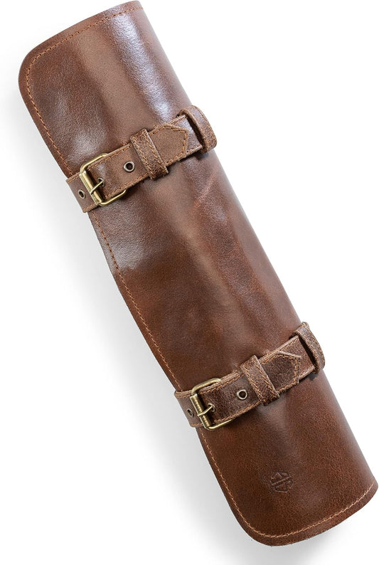 Angus Stoke Leather Knife Roll Bag for Chef`s - Premium Knife Roll Case made of Genuine Buffalo Leather – Durable knives storage Bag Samuel (Brown)