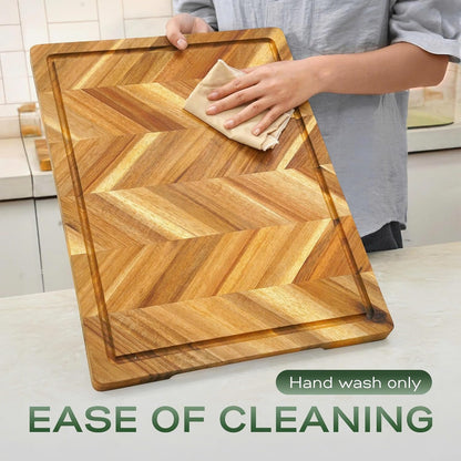 Howizz Acacia Wood Large Cutting Board, Thick End Grain Solid Wood Butcher Block For Kitchen, Non Toxic Pre-Oiled Carving Tray w/Juice Grooves and Easy Grip Handle, 20"x15"x1" (Gift-Ready Box)