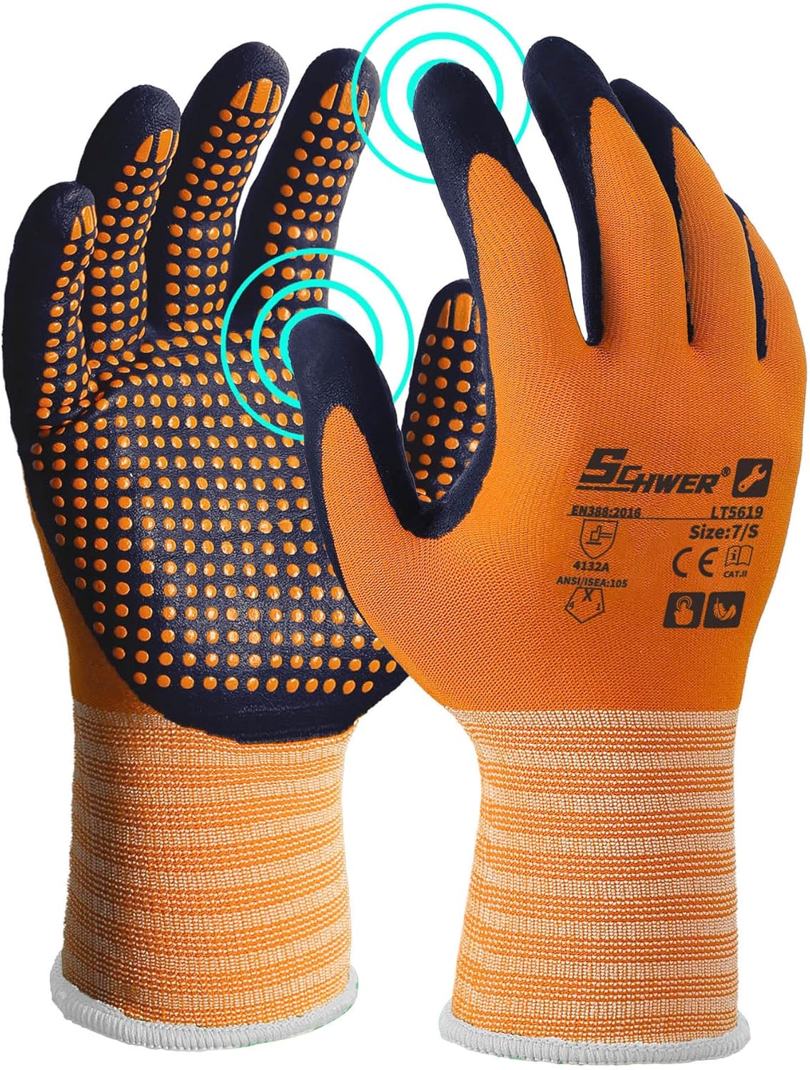 Schwer 3/6/12 Pairs Safety Work Gloves MicroFoam Nitrile Coated, Certified Level 6 Abrasion Resistant Gardening Gloves with MicroDot Grip, Touchscreen, General A1 Cut Resistant Glove, LT5619, S