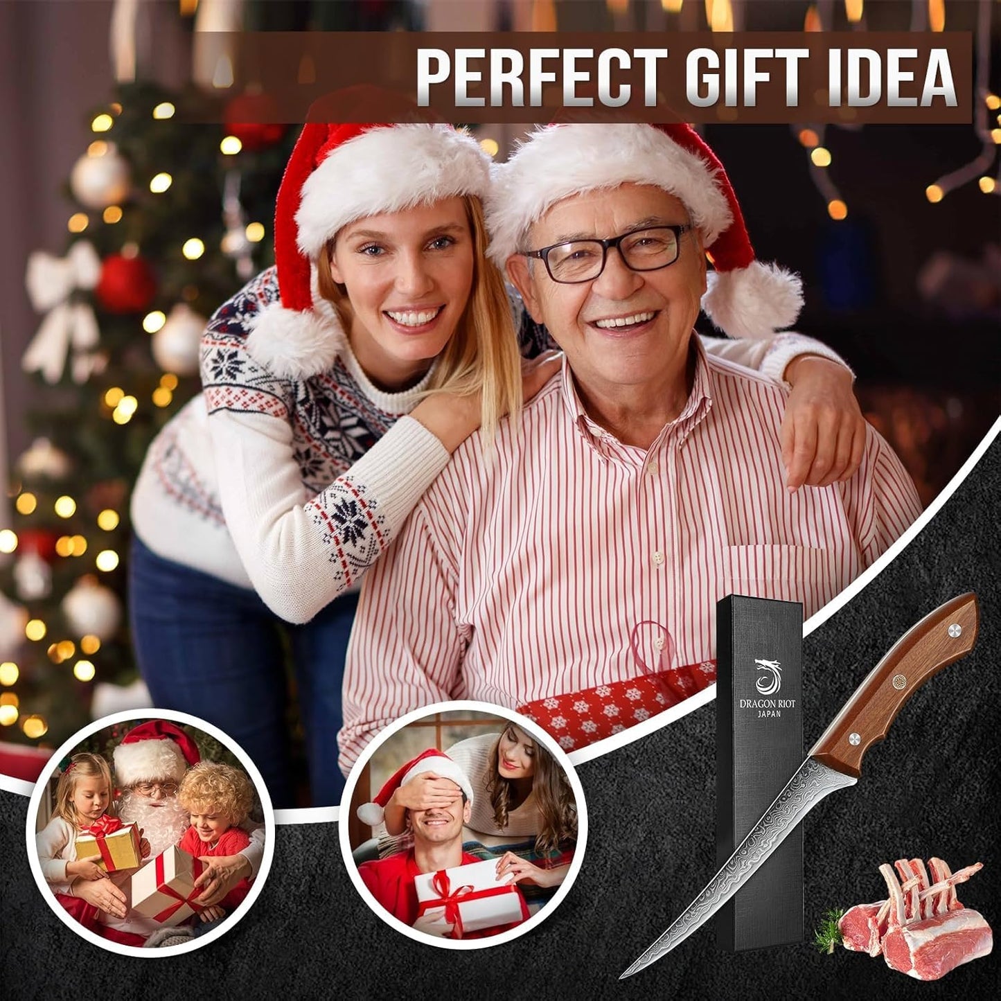 DRAGON RIOT Damascus Boning Knife 6 inch, Professional VG-10 Steel Japanese Fillet Knife, Flexible Deboning Knife,Kitchen Trimming Knife with Ergonomic Wood Handle, Premium Gift Box