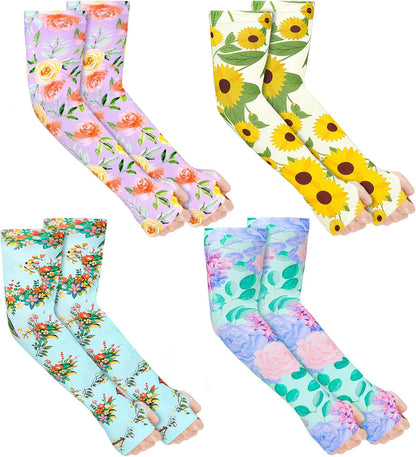 4 Pairs Gardening Sleeves Anti-Slip Arm Protection with Thumb Hole Sun Sleeve Cooling Arm Sleeves for Women Men Outdoor