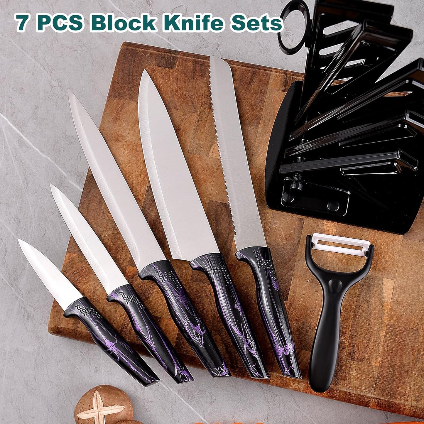 Professional 6-Piece Kitchen Knife Set with Acrylic Block - Knives Set for Kitchen, Universal Knife Block, Utility Knife Block Set, New Home Essentials, Apartment Essentials, Dishwasher Safe