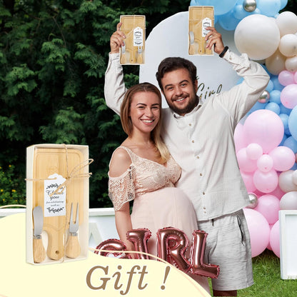 1 Set Baby Shower Prize for Game Winners Adults, Bridal Shower Prize for Guests, Small Cheese Board Gift Set with Wood Mini Charcuterie Board, Knives, Forks, Thank You Card & Gift Box