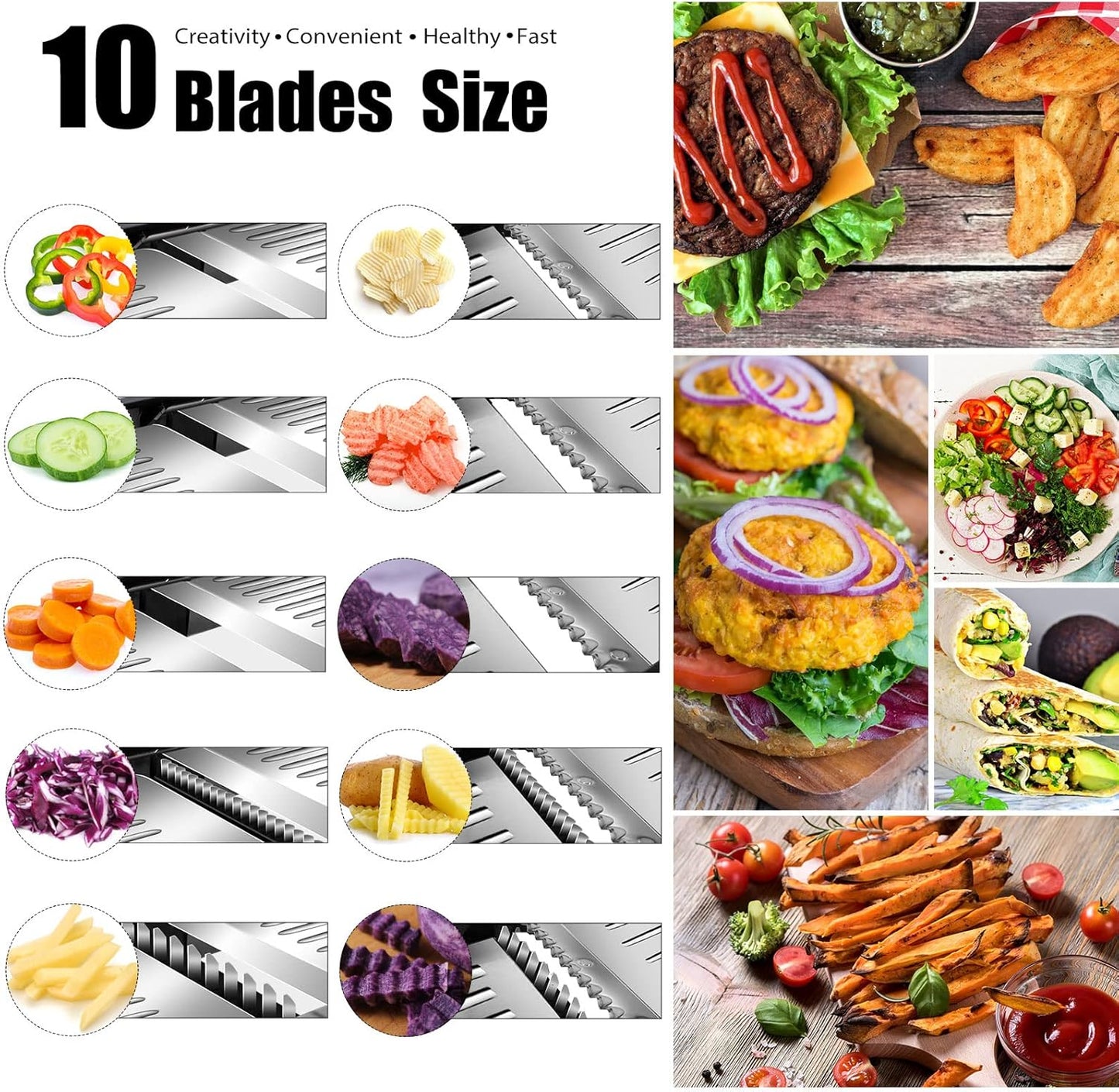 MASTERTOP Adjustable Mandoline Food Slicer,Vegetable Slicer Fruit Cutter,Stainless Steel Kitchen Mandolin,Julienne Slicers for Kitchen Onion Potato, Tomato, Carrot, Vegetable, and Fruit