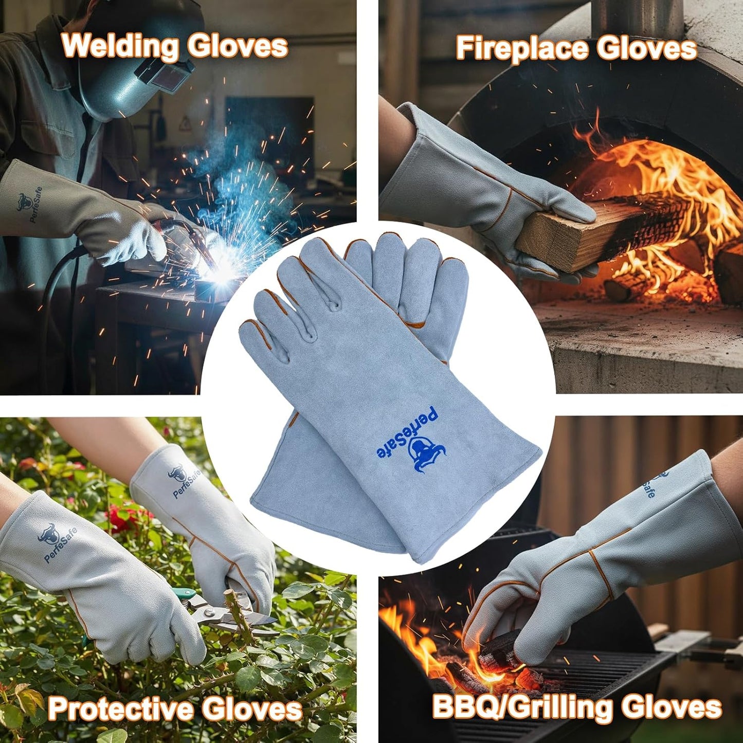 Welding Gloves 14 Inches, Heat Resistant 932℉ Leather Welding Gloves for MIG, TIG, Stick, Long Sleeve Grill Gloves for Welding, Fireplace, BBQ, Oven, Furnace, Wood Stove, Animal Handling