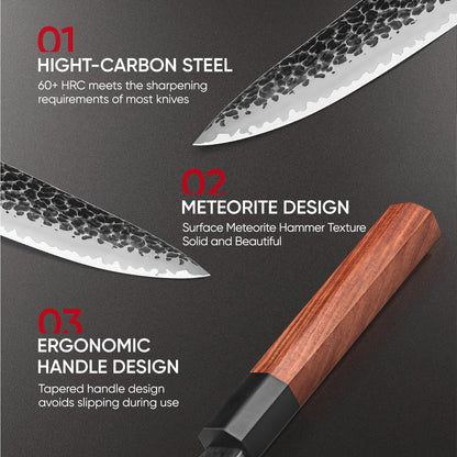 【Exclusive】 Gyuto Knife, 8 Inch Japanese Chef Knife, Handmade Forged 5-Layer VG10 High Carbon Steel, Hammered Finish Rust-Resistant Blade, Ergonomic Sandalwood G10 Handle Kitchen Knife with Gift Box