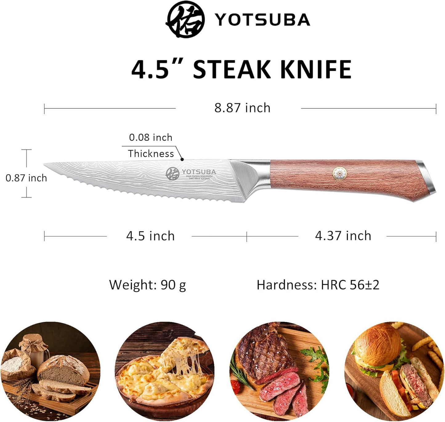 YOTSUBA Steak Knives Set of 6, Razor-Sharp 4.5 Inch Japanese Serrated Steak Knife Set, Full Tang Forged High Carbon Steel Dinner Knives with Ergonomic Handle and Gift Box