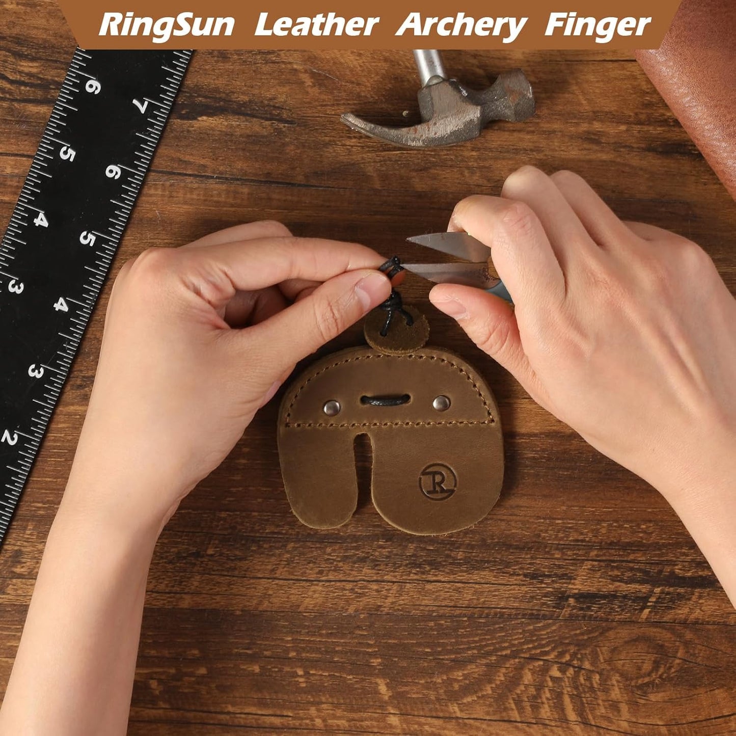 Ringsun Leather Archery Finger Tabs,Handmade Archery Finger Guard for Shooting Practice Gear, Recurve Bow Fingers Tab