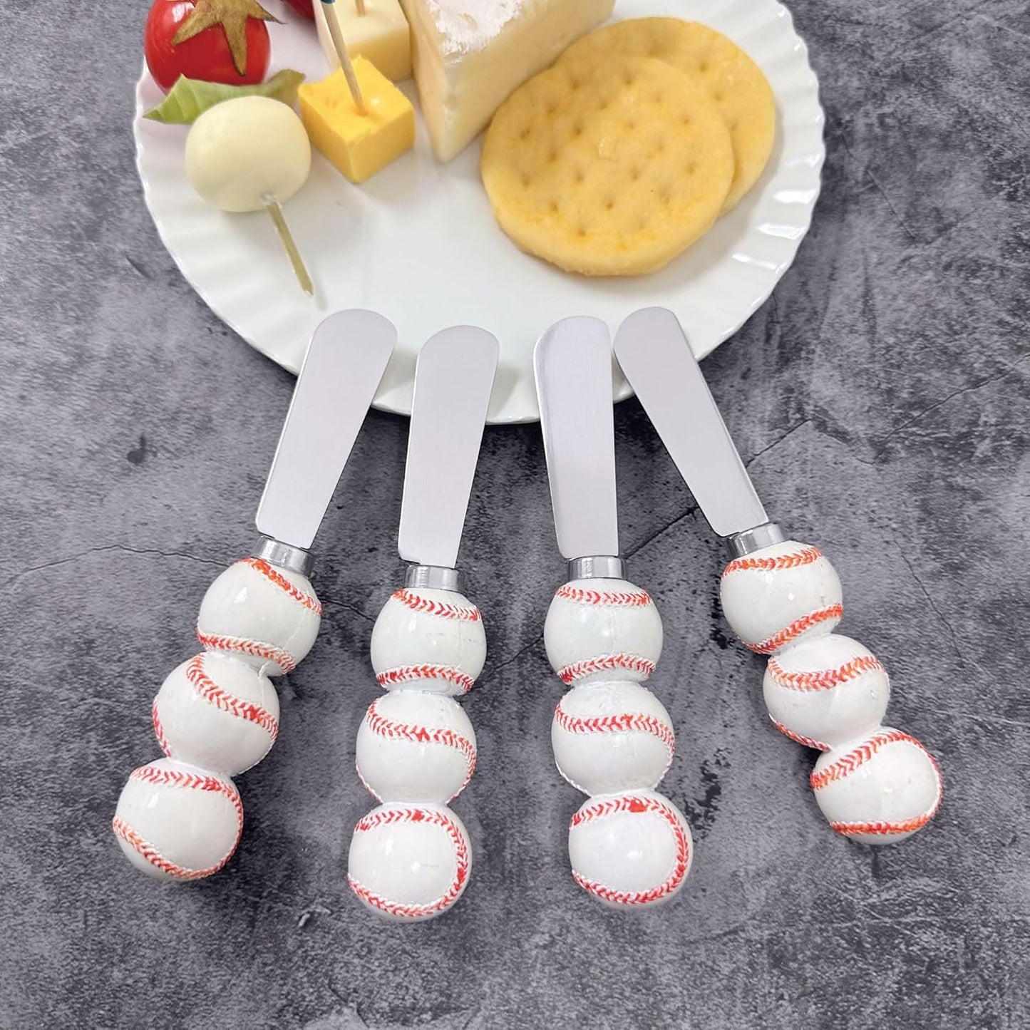 Supreme Housewares Tennis Ball Cheese Spreaders, Hand-Painted Resin Handles with Stainless Steel Blades for Spreading Cream Cheese, Butter, Jam, or Sandwich, Set of 4