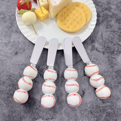 Supreme Housewares Tennis Ball Cheese Spreaders, Hand-Painted Resin Handles with Stainless Steel Blades for Spreading Cream Cheese, Butter, Jam, or Sandwich, Set of 4