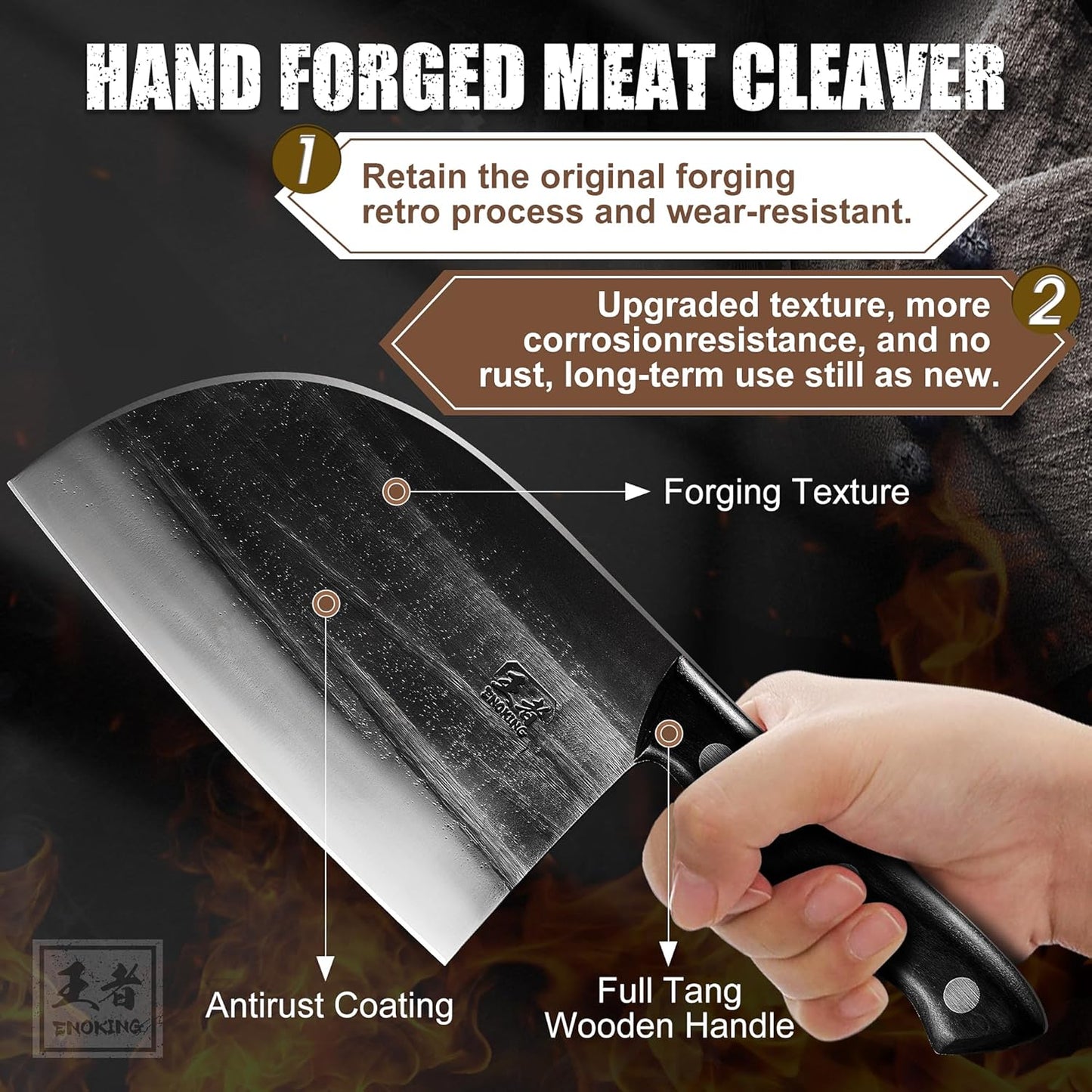 ENOKING 6.7" Serbian Chef Knife, Full Tang Vegetable Meat Cleaver for Kitchen, High-Carbon Stainless Steel Blade with Wooden Handle, Multipurpose Chopper Knife with Sheath & Gift Box