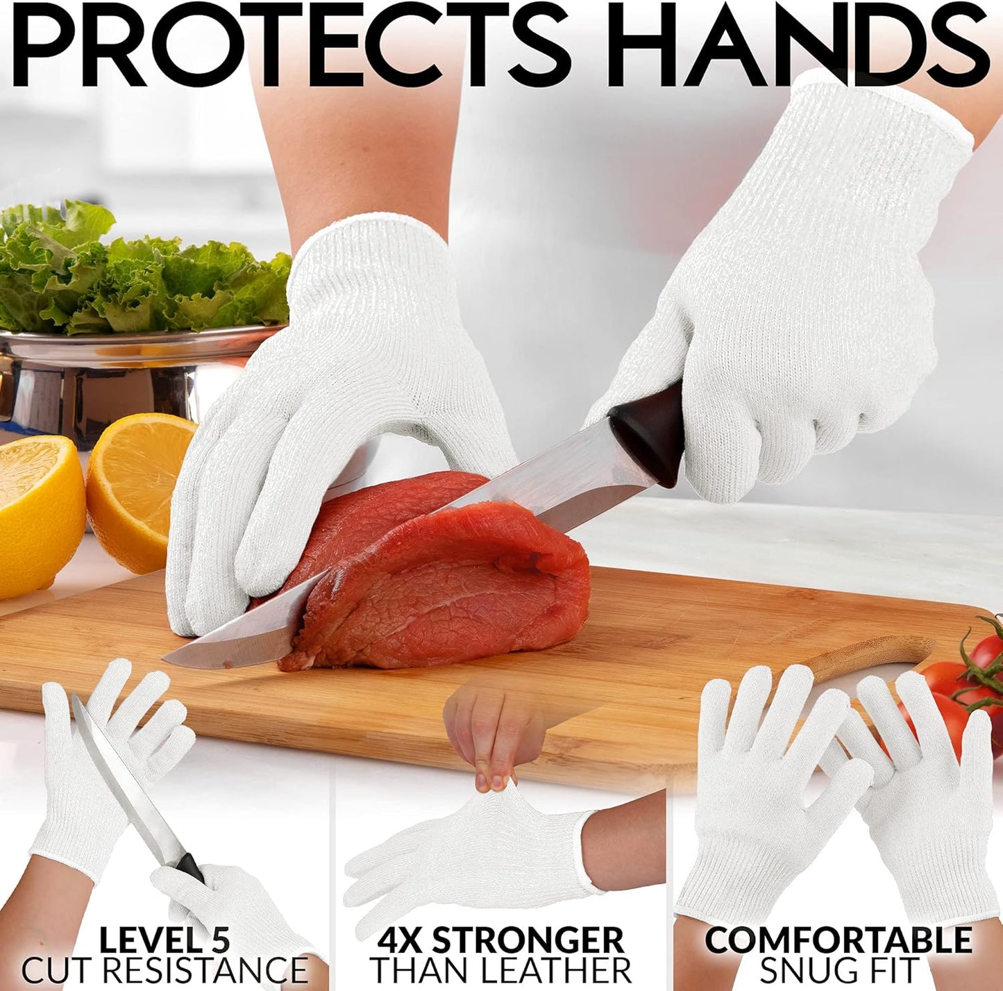 Zulay Cut Resistant Gloves Food Grade Level 5 Protection - Comfortable Safety Cutting Gloves - Cut Resistant Work Gloves