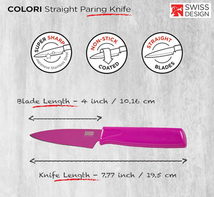 Kuhn Rikon Colori® Paring Knife – 4 Inch Japanese Stainless Steel, Nonstick Blade, Ergonomic Handle & Sheath, White