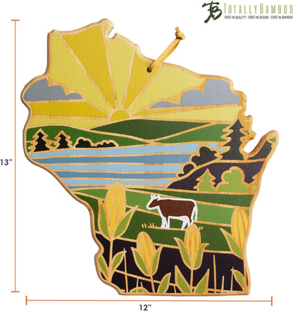 Totally Bamboo North Carolina State Shaped Cutting Board and Charcuterie Serving Platter with Artwork by Summer Stokes, Includes Hang Tie for Wall Display 18" x 8" x 5/8" - Colors B